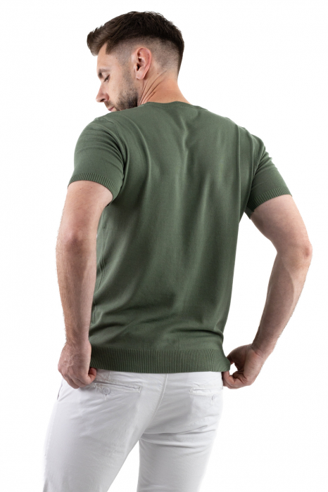 Tricou verde simplu barbati din tricot [2]