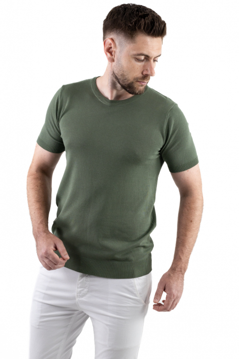 Tricou verde simplu barbati din tricot [3]