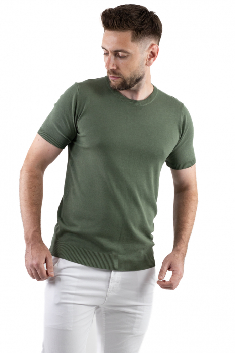 Tricou verde simplu barbati din tricot [5]