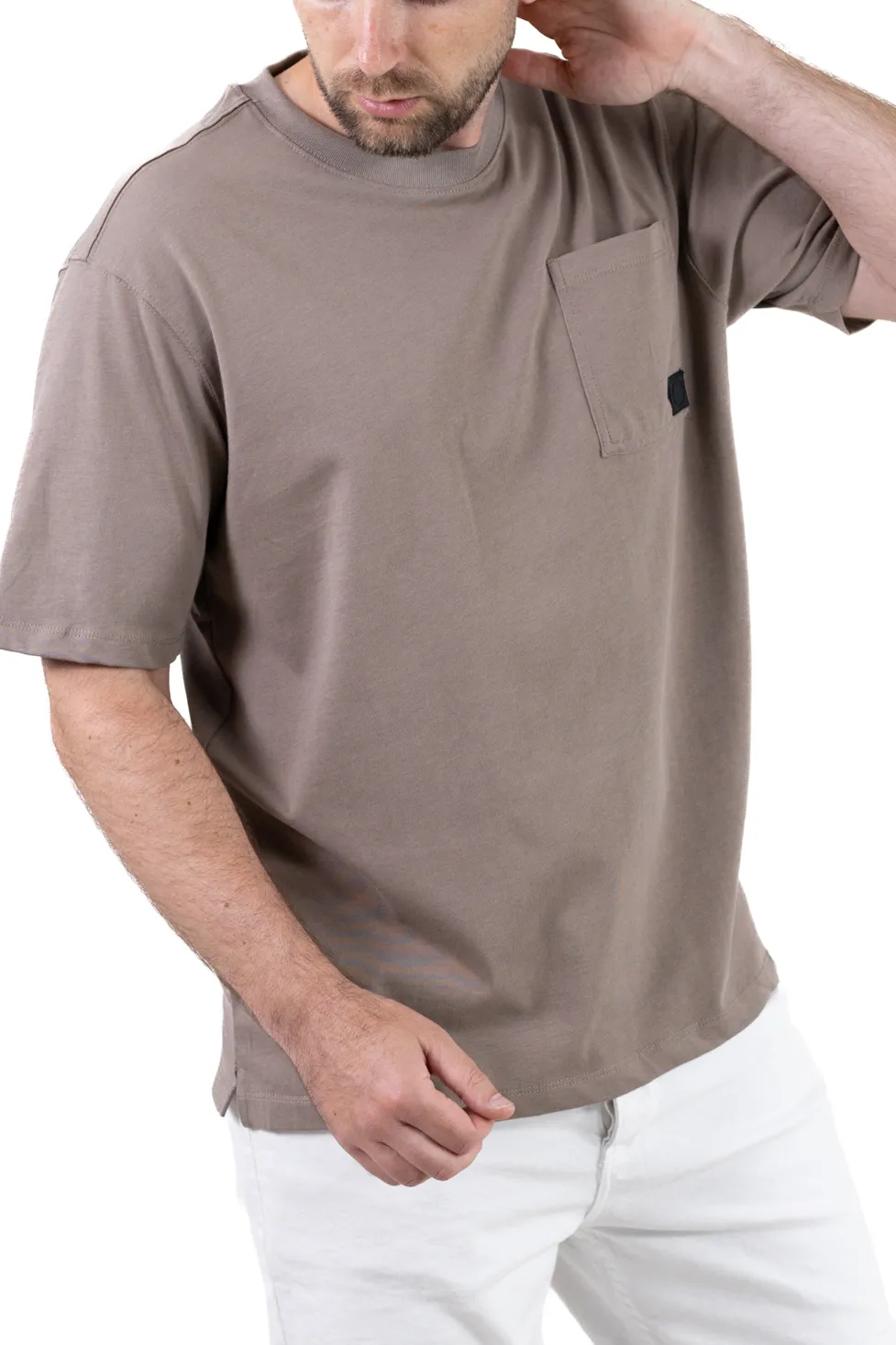 Tricou oversize kaki bumbac cu buzunar pentru bărbați [4]