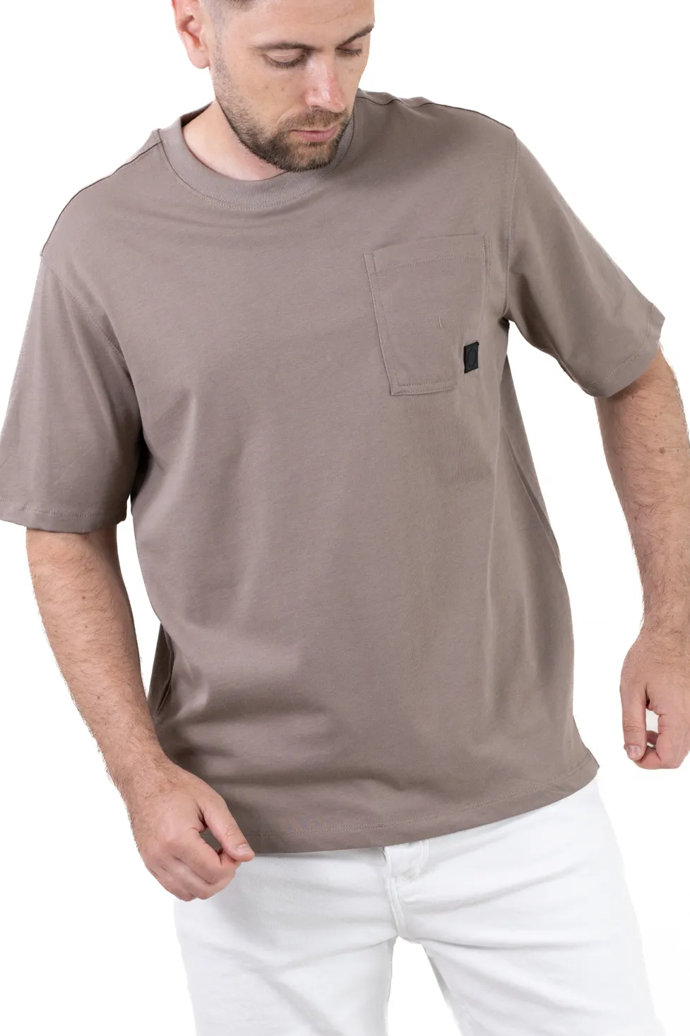Tricou oversize kaki bumbac cu buzunar pentru bărbați [3]