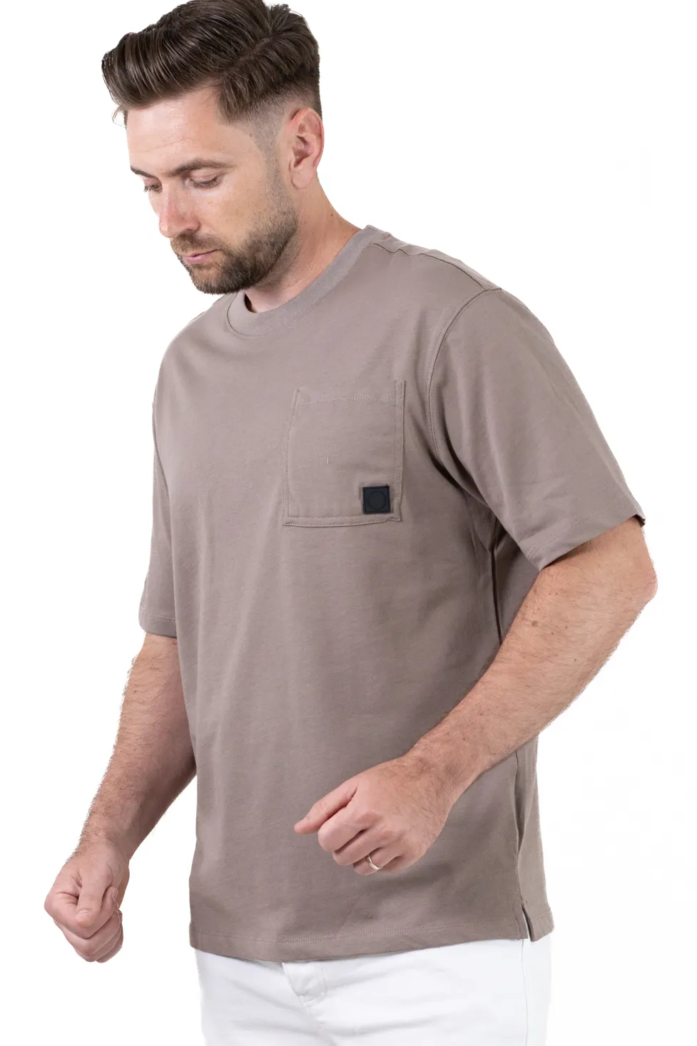 Tricou oversize kaki bumbac cu buzunar pentru bărbați [5]
