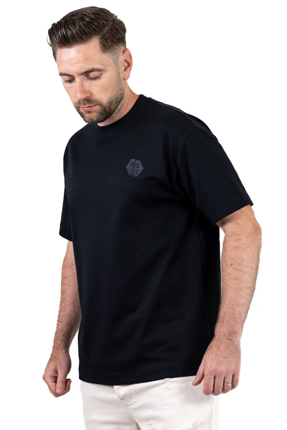 Tricou oversize bărbați negru, bumbac gros, logo subtil [2]