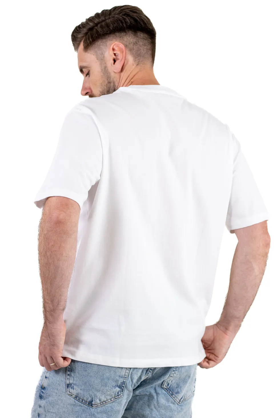Tricou oversize alb bumbac cu buzunar pentru bărbați [2]