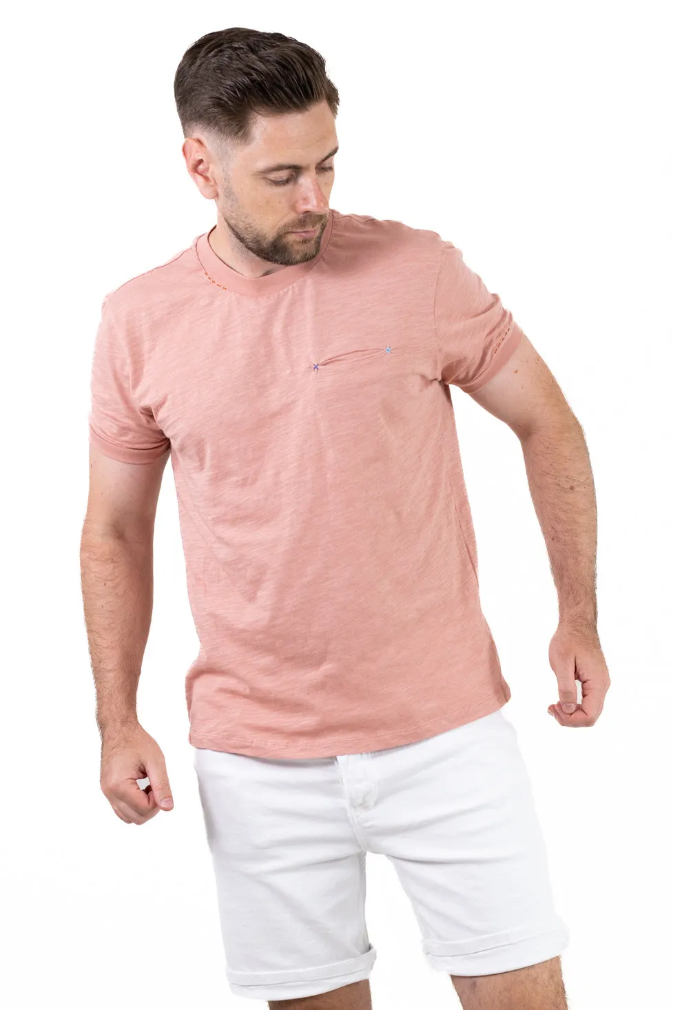 Tricou bărbați piersică 100% bumbac cu buzunar ascuns [4]