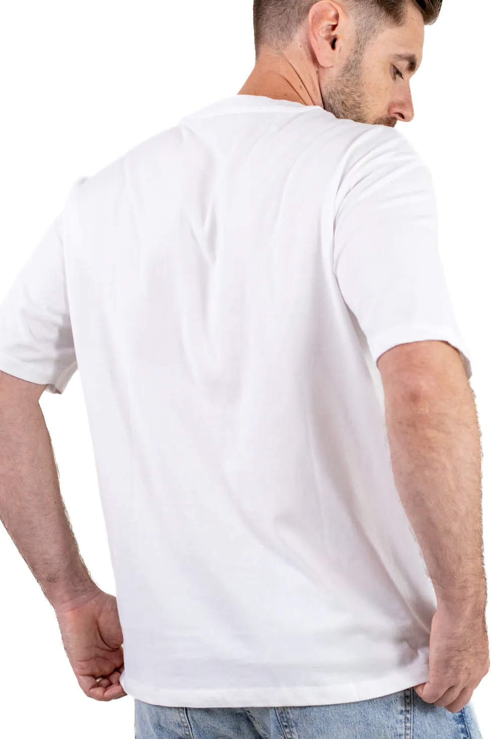 Tricou oversize alb bumbac cu buzunar pentru bărbați [6]