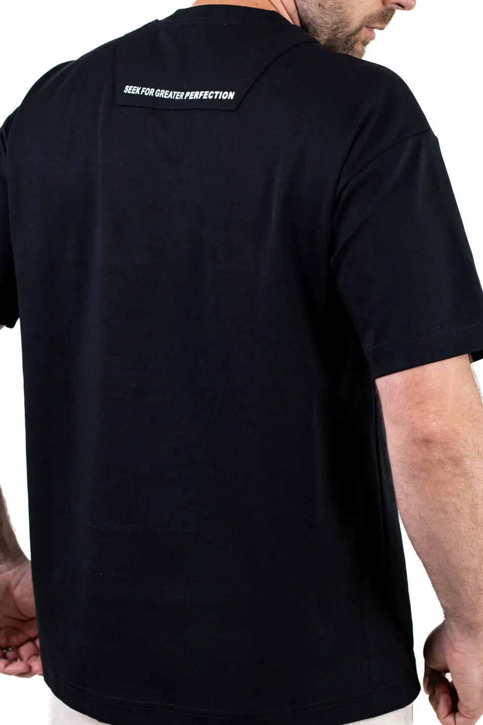 Tricou oversize bărbați negru, bumbac gros, logo subtil [3]