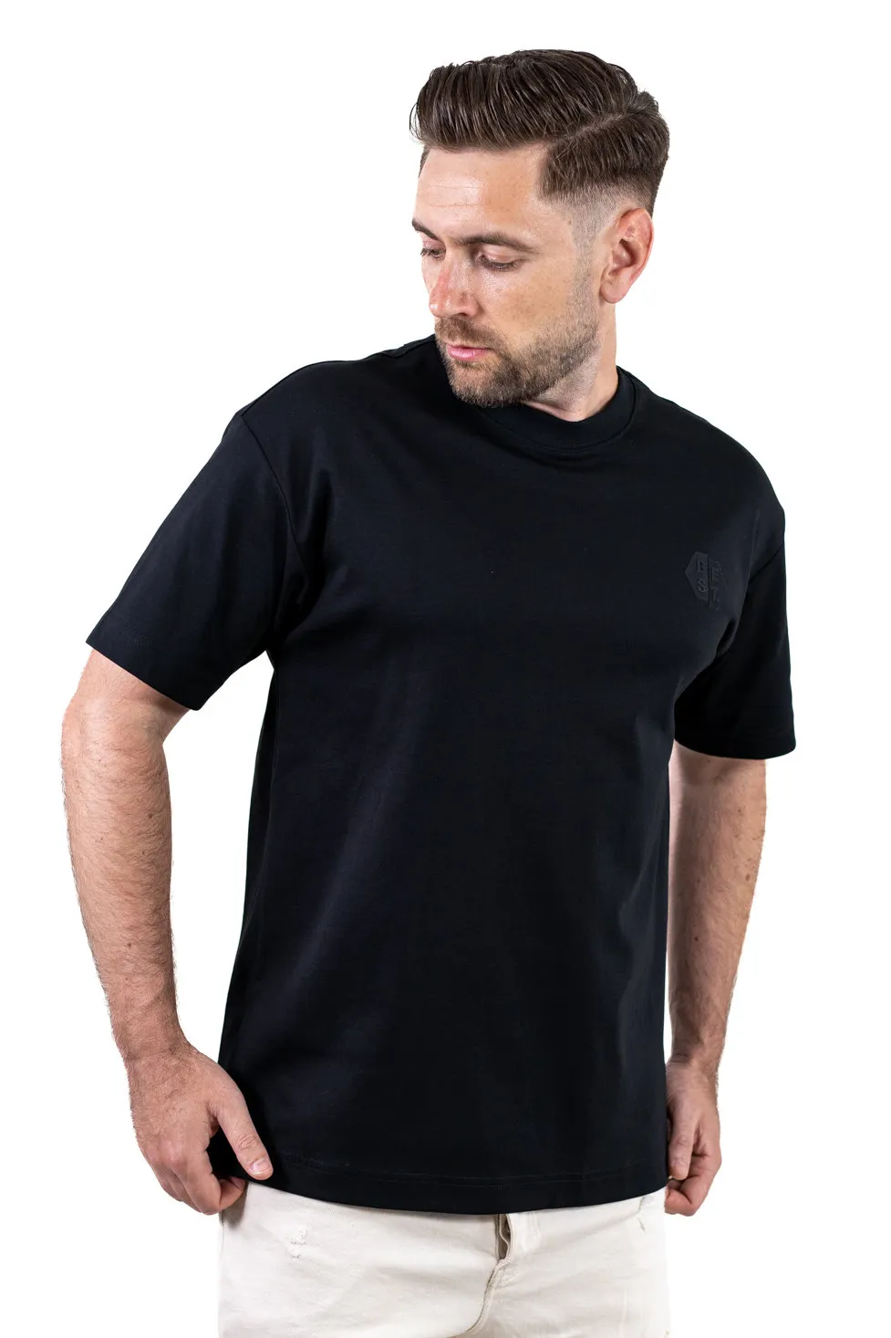 Tricou oversize bărbați negru, bumbac gros, logo subtil [4]