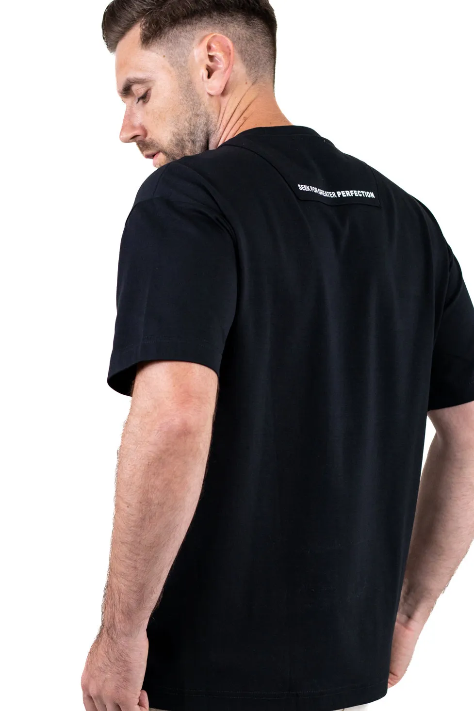 Tricou oversize bărbați negru, bumbac gros, logo subtil [5]