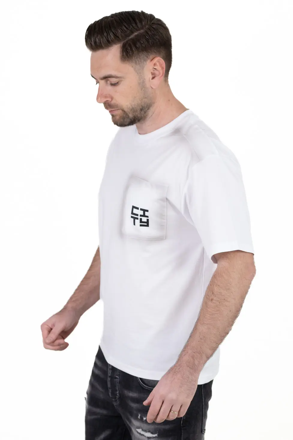 Tricou Oversize alb Bărbați – Material Dens cu Logo [3]