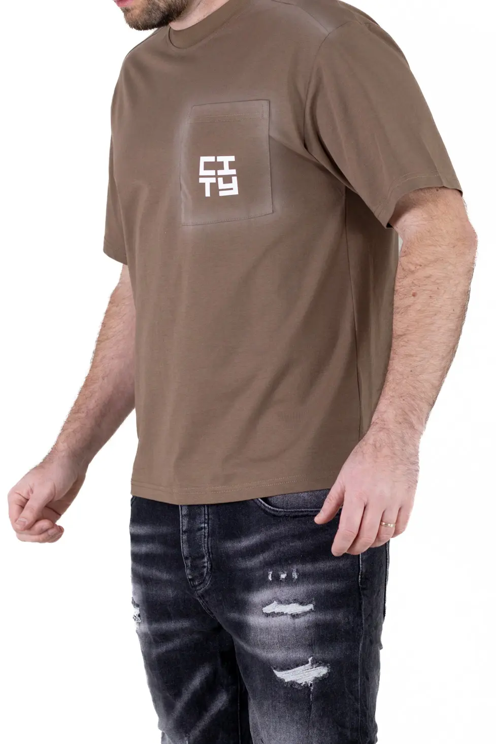 Tricou Oversize maro Bărbați – Material Dens cu Logo [3]