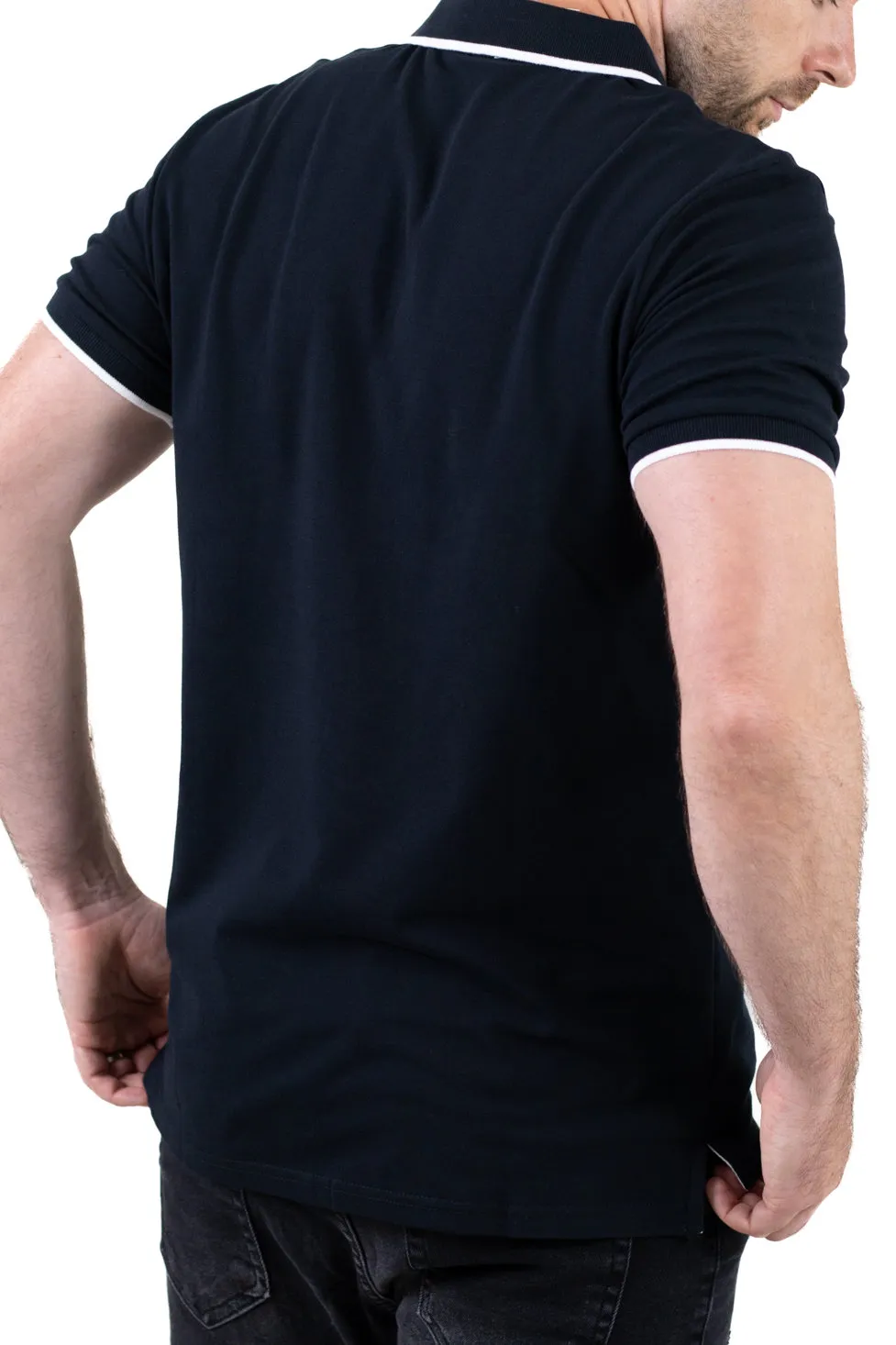 Tricou Polo Negru cu fermoar și detalii albe – Eleganță Casual la Superlativ [4]
