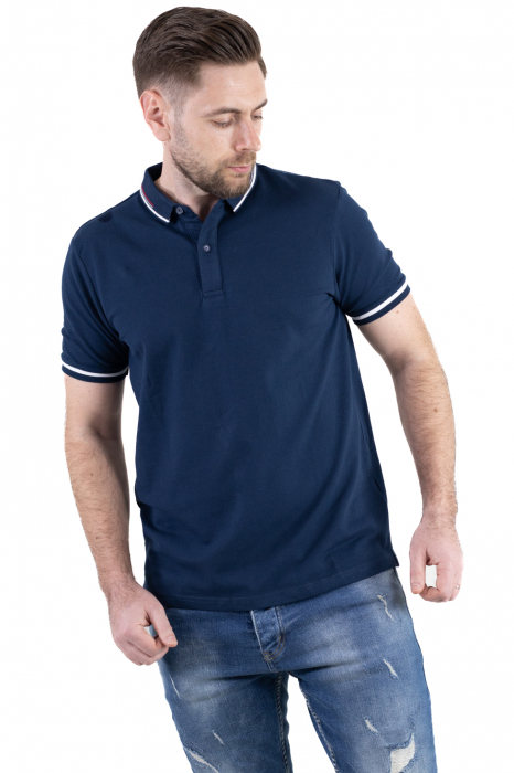 Tricou bleumarin cu guler scurt si 2 nasturi [7]