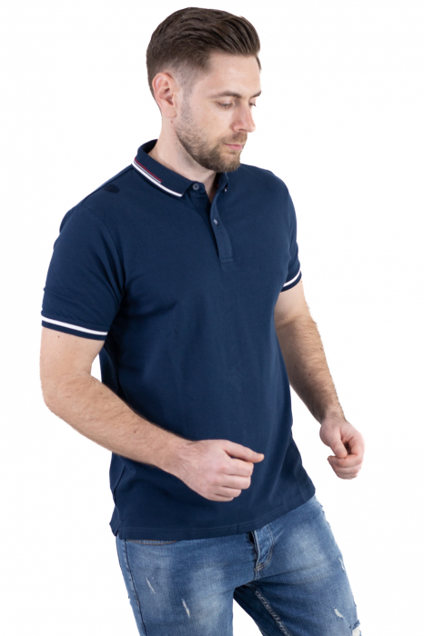 Tricou bleumarin cu guler scurt si 2 nasturi [3]