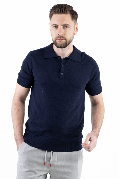 Tricou polo barbati din tricot bleumarin [4]