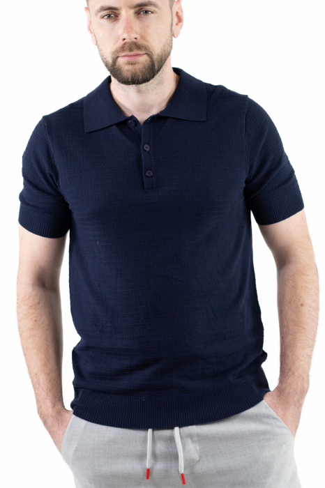 Tricou polo barbati din tricot bleumarin [6]
