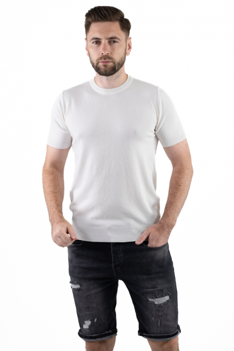 Tricou alb simplu barbati din tricot [4]