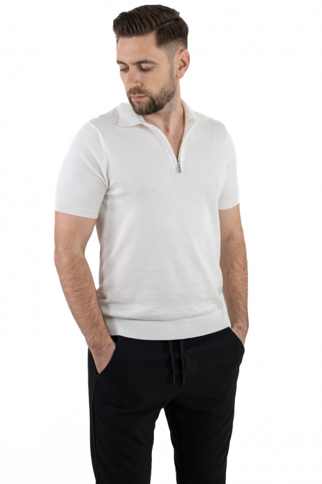 Tricou alb elegant cu guler normal si fermoar [4]