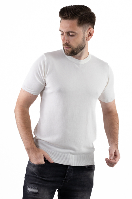 Tricou alb simplu barbati din tricot [2]
