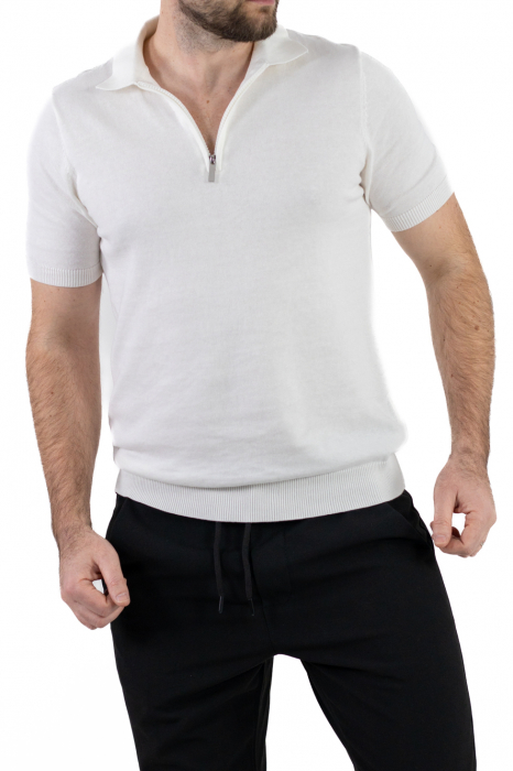 Tricou alb elegant cu guler normal si fermoar [8]