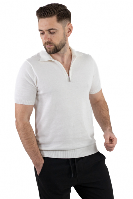 Tricou alb elegant cu guler normal si fermoar [6]
