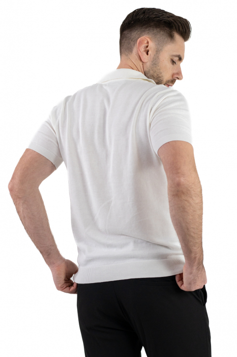 Tricou alb elegant cu guler normal si fermoar [3]