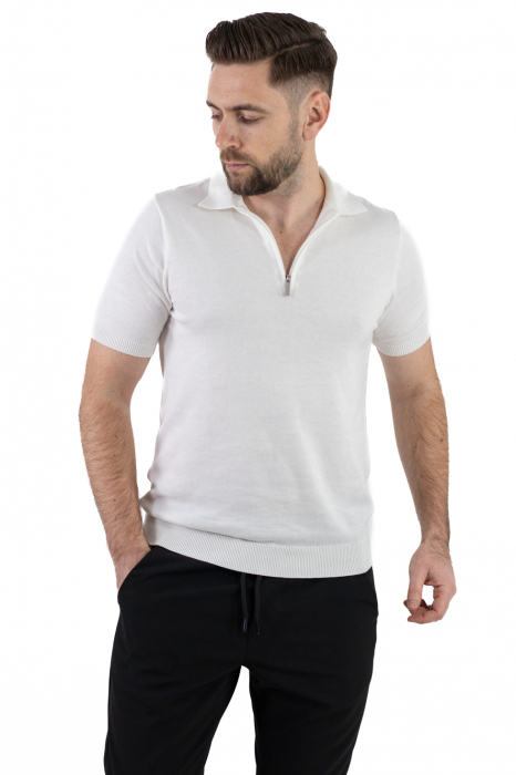Tricou alb elegant cu guler normal si fermoar [2]