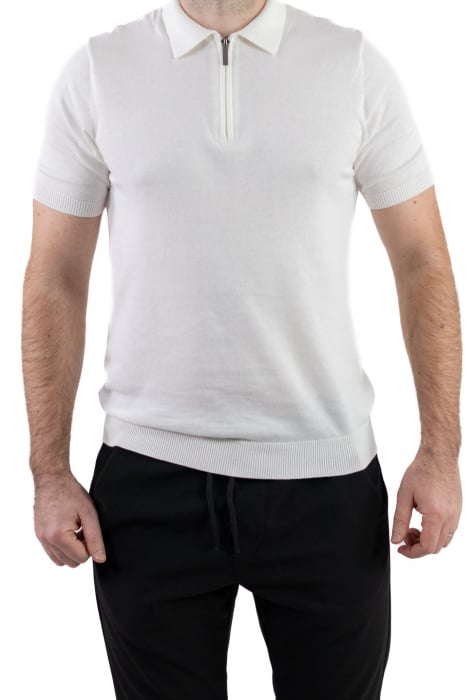 Tricou alb elegant cu guler normal si fermoar [5]