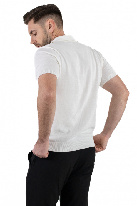 Tricou alb elegant cu guler normal si fermoar [7]