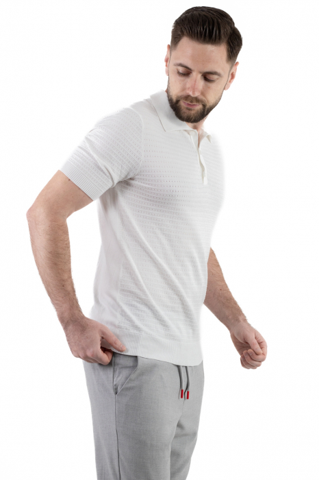 Tricou polo barbati din tricot alb [2]
