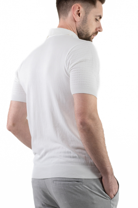 Tricou polo barbati din tricot alb [5]