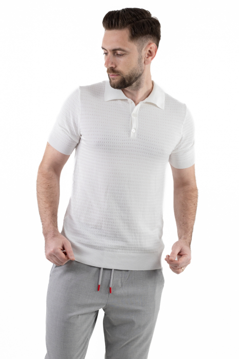 Tricou polo barbati din tricot alb [4]