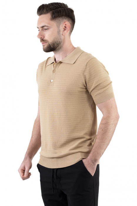 Tricou polo barbati din tricot crem [3]
