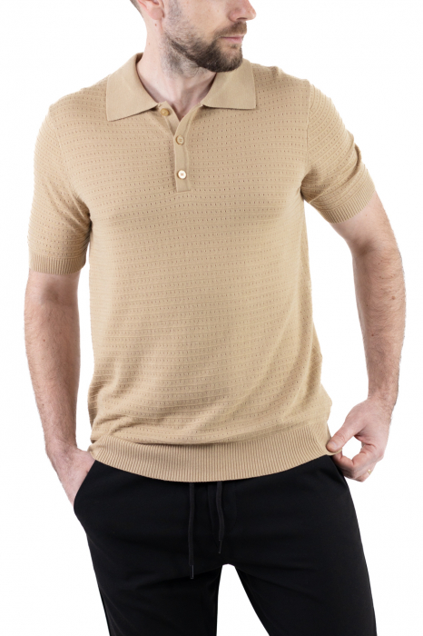Tricou polo barbati din tricot crem [8]