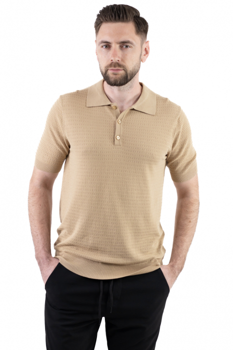 Tricou polo barbati din tricot crem [6]