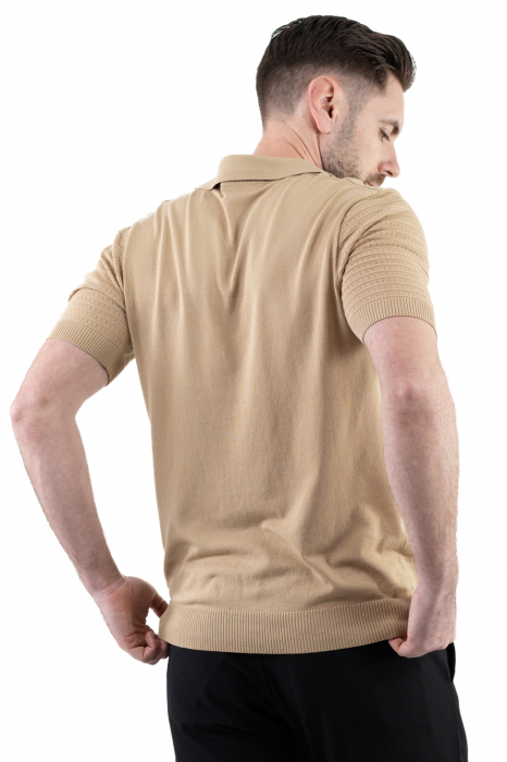 Tricou polo barbati din tricot crem [2]