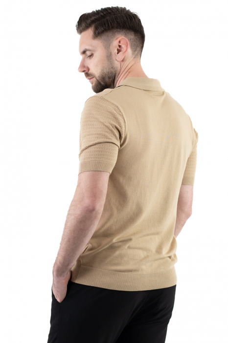 Tricou polo barbati din tricot crem [7]