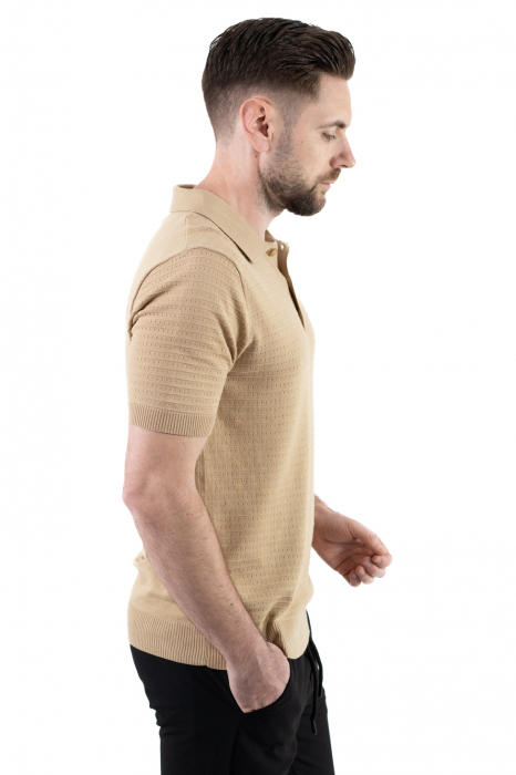 Tricou polo barbati din tricot crem [5]