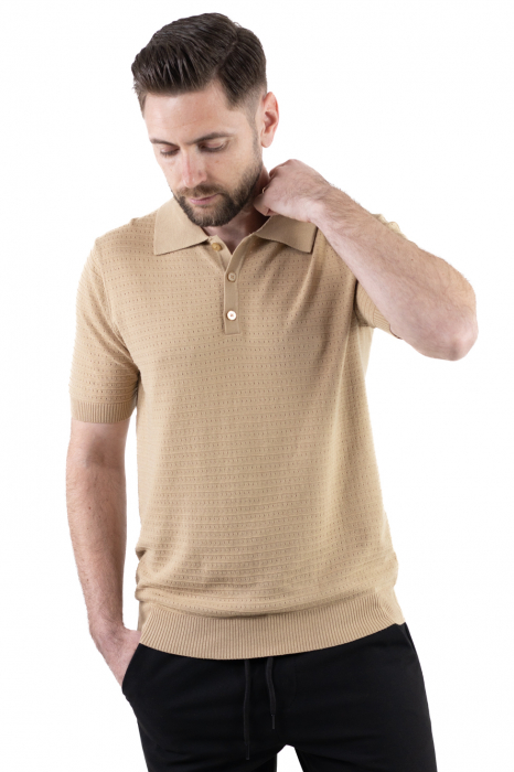 Tricou polo barbati din tricot crem [4]