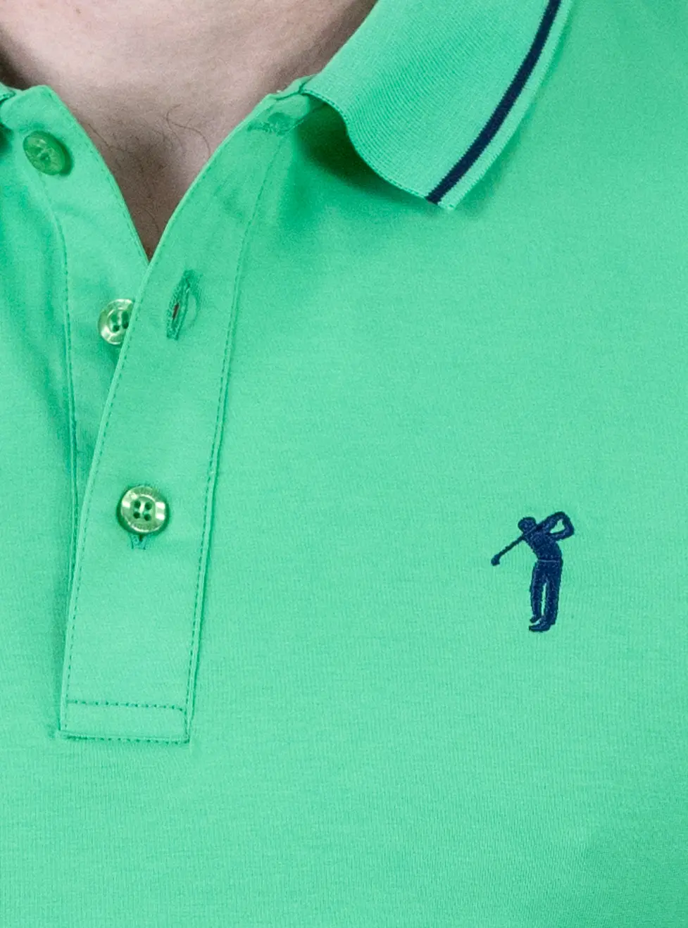 Tricou Polo Bărbați verde mar, 95% Bumbac cu Lycra, Guler 3 Nasturi, Detalii Contrastante [2]