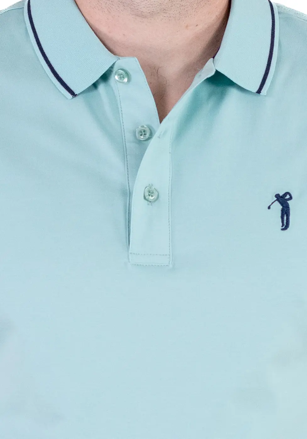 Tricou Polo Bărbați verde aqua, 95% Bumbac cu Lycra, Guler 3 Nasturi, Detalii Contrastante [7]