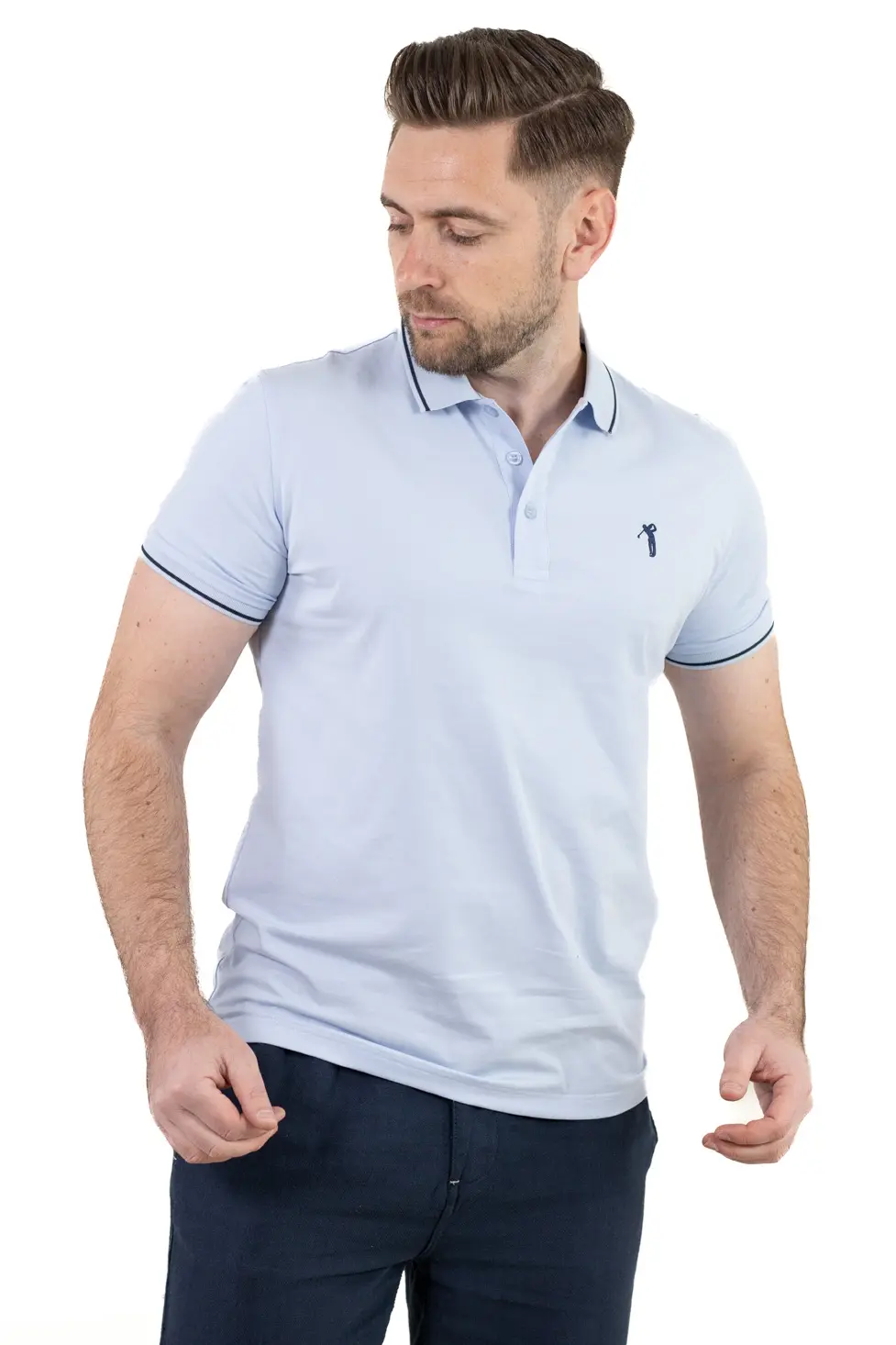 Tricou Polo Bărbați Albastru, 95% Bumbac cu Lycra, Guler 3 Nasturi, Detalii Contrastante [2]