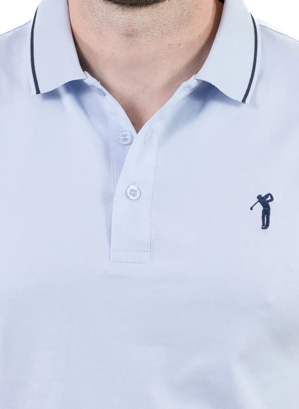 Tricou Polo Bărbați Albastru, 95% Bumbac cu Lycra, Guler 3 Nasturi, Detalii Contrastante [7]