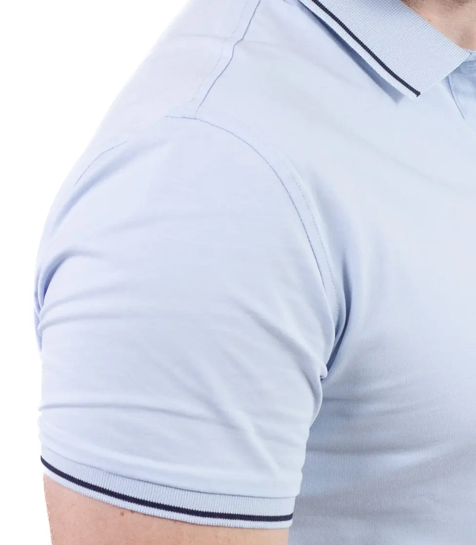 Tricou Polo Bărbați Albastru, 95% Bumbac cu Lycra, Guler 3 Nasturi, Detalii Contrastante [6]