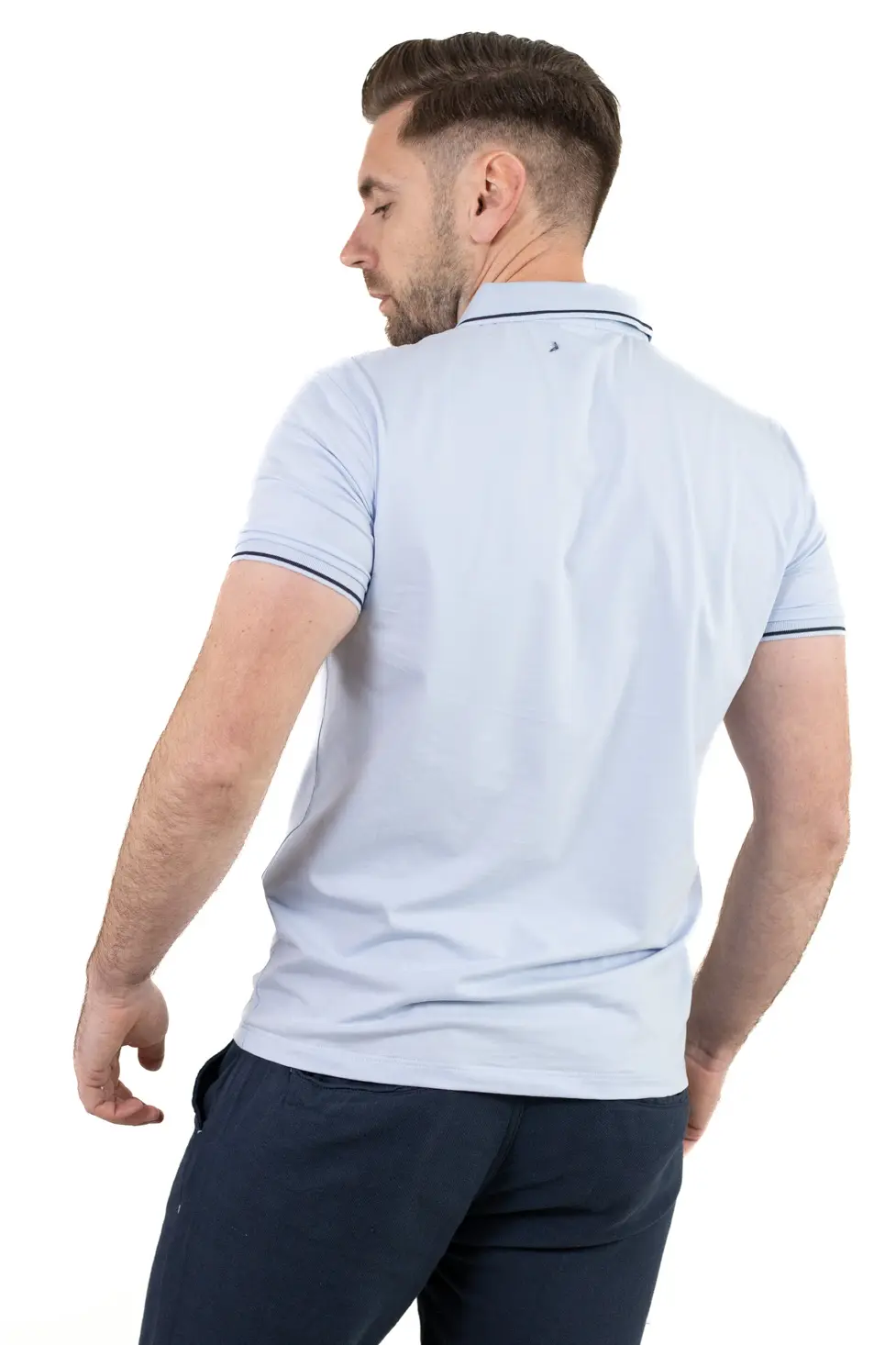 Tricou Polo Bărbați Albastru, 95% Bumbac cu Lycra, Guler 3 Nasturi, Detalii Contrastante [8]