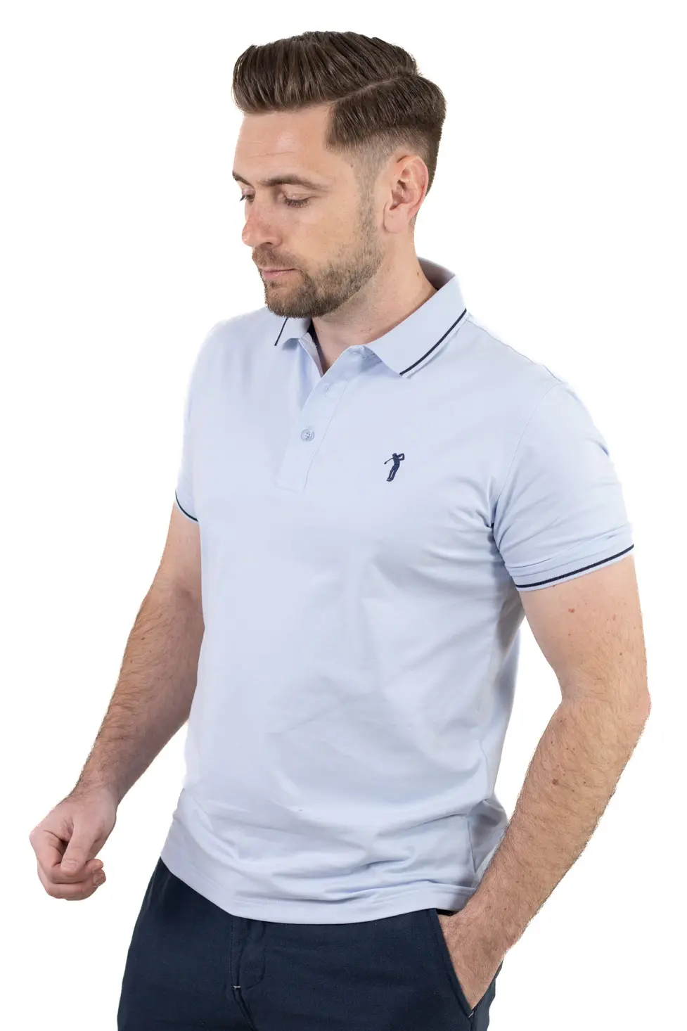 Tricou Polo Bărbați Albastru, 95% Bumbac cu Lycra, Guler 3 Nasturi, Detalii Contrastante [9]