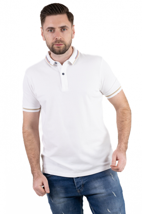 Tricou polo alb cu guler scurt si 2 nasturi [4]