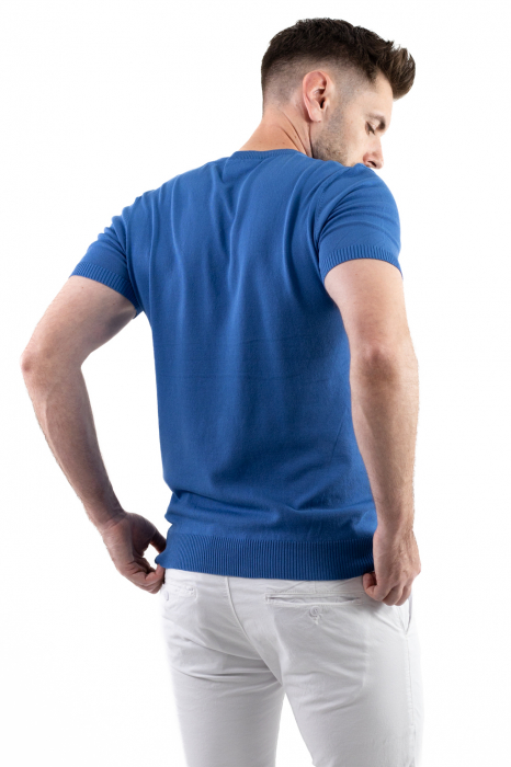 Tricou albastru simplu barbati din tricot [2]