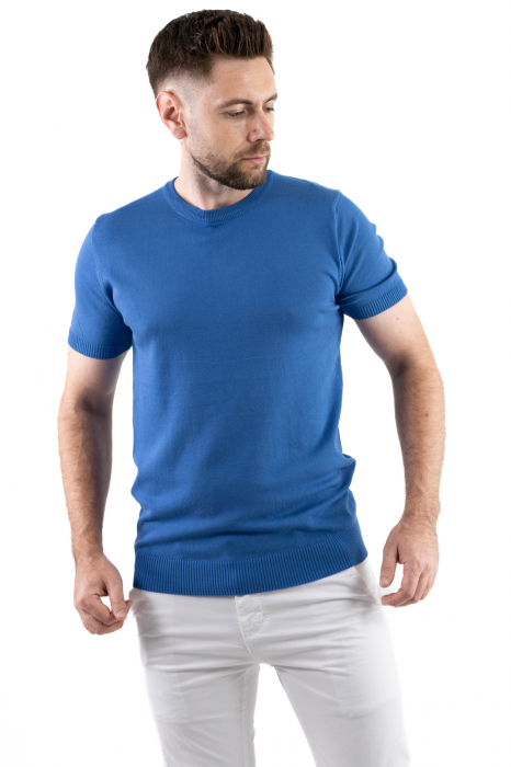 Tricou albastru simplu barbati din tricot [5]