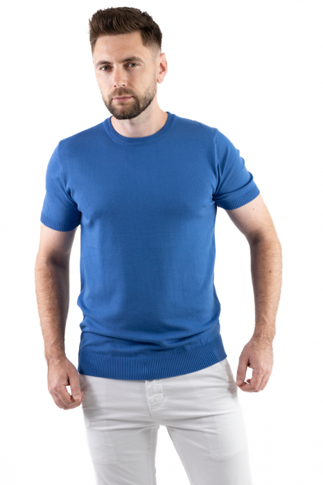 Tricou albastru simplu barbati din tricot [3]